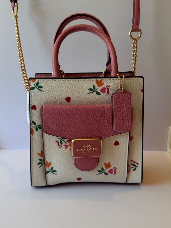 Coach Handbags - Coach Floral Mini Tote in Cream with Pink Trim
